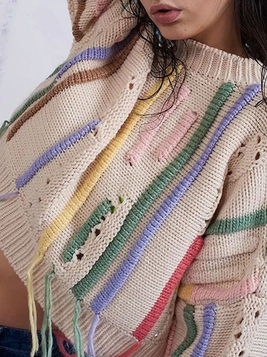 Fashion Pov Elegant Tassel Knit Sweater for Chic Style