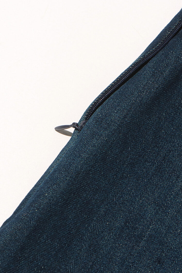 Retro Deep V Neck Sleeveless Faux Feather Trim Denim Mini Sundress - Fashionpara