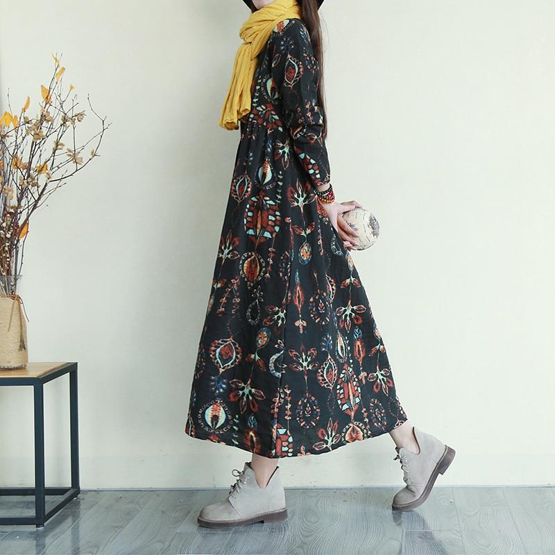 Ethnic Print Round Neck Long Sleeve A-Line Maxi Dress 2