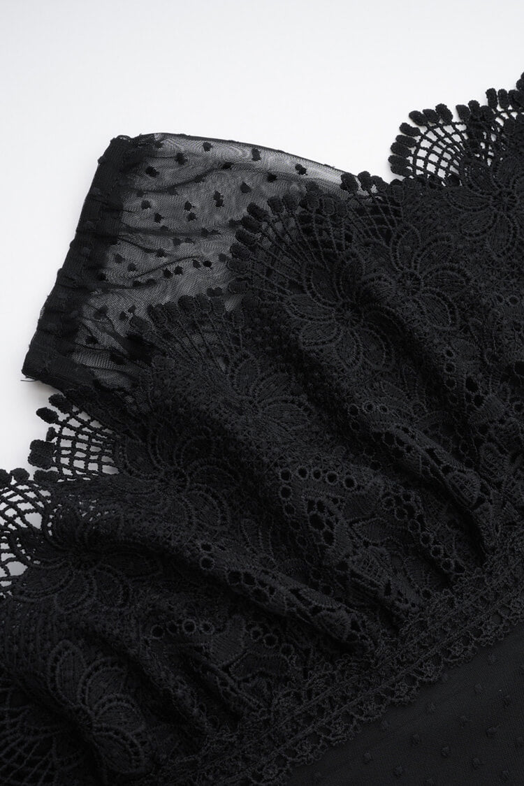 Retro Floral Embroidered Butterfly Sleeve Polka Dot Tulle Evening Maxi Dress - Fashionpara