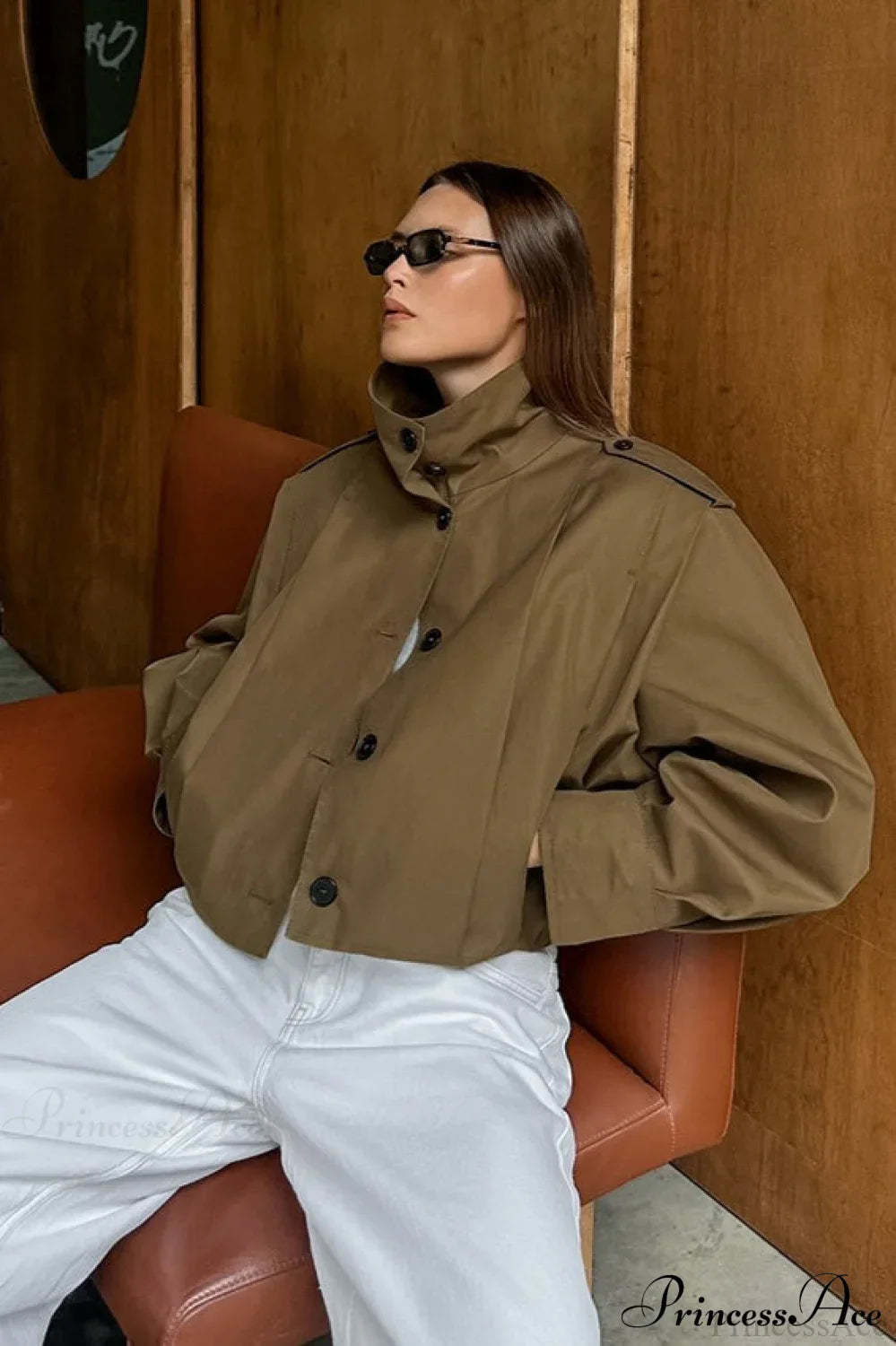 Retro Khaki Lapel Single-Breasted Jacket