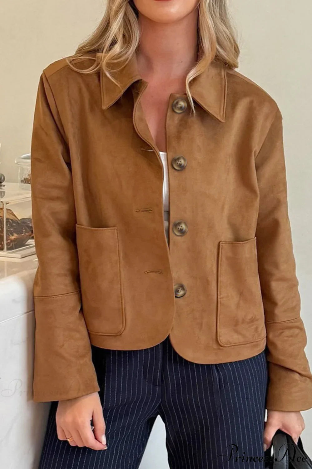 Elegant Retro Suede Coat with Timeless Old Money Style