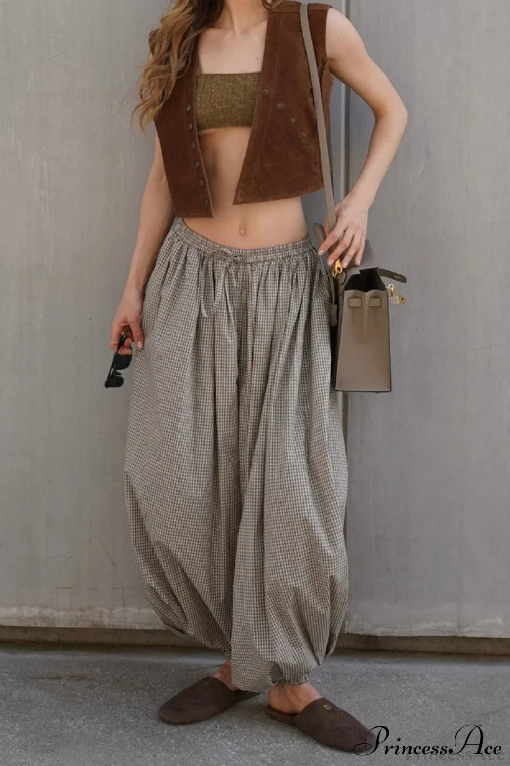 Retro Plaid Loose Fit Bloomers Pants