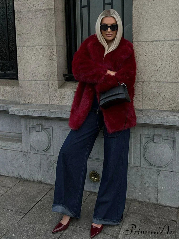Retro Red Faux Fur Coat