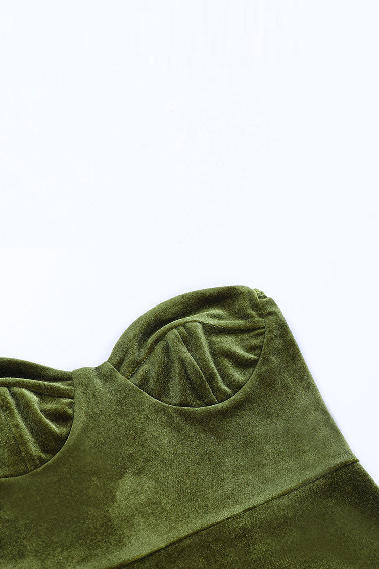 Retro Sweetheart Strapless Velvet Cocktail Party Midi Dress - Green - Fashionpara
