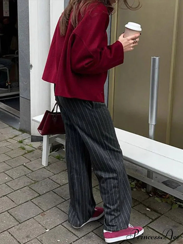 Retro Wine Red Casual Coat