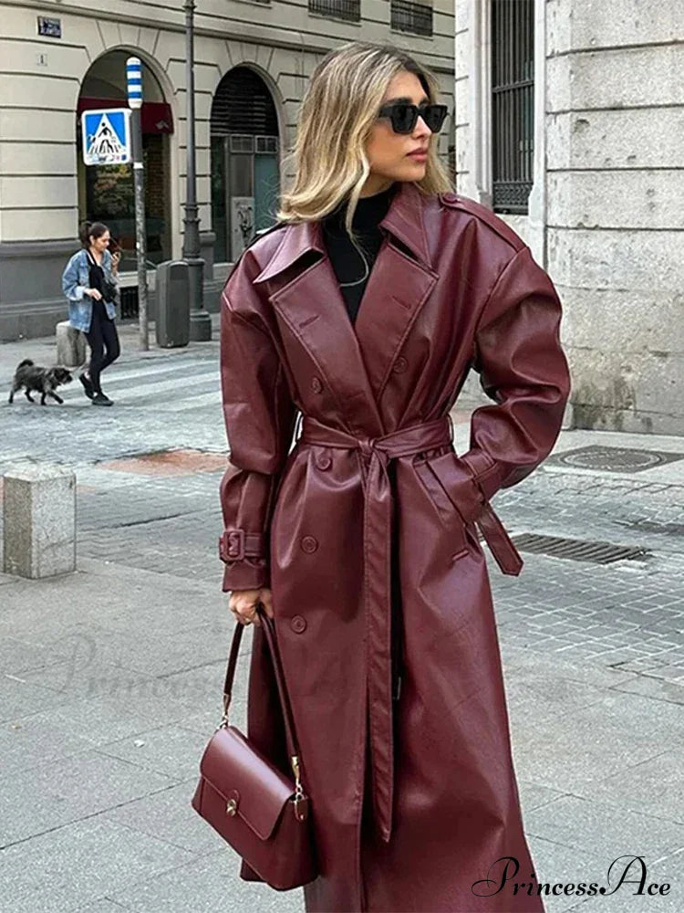 Retro Wine Red Double Breasted Coat