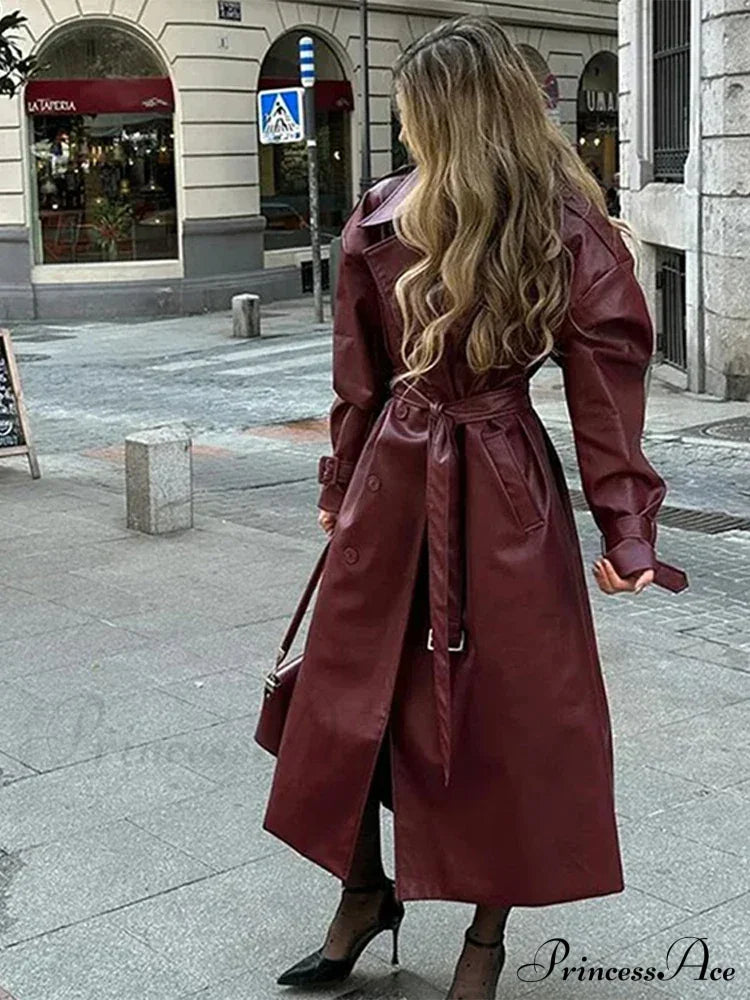Retro Wine Red Double Breasted Coat
