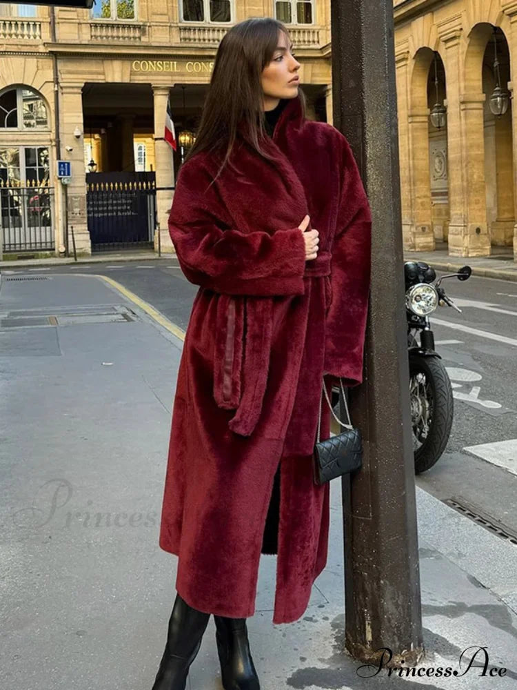 Reversible Burgundy Faux Fur Coat