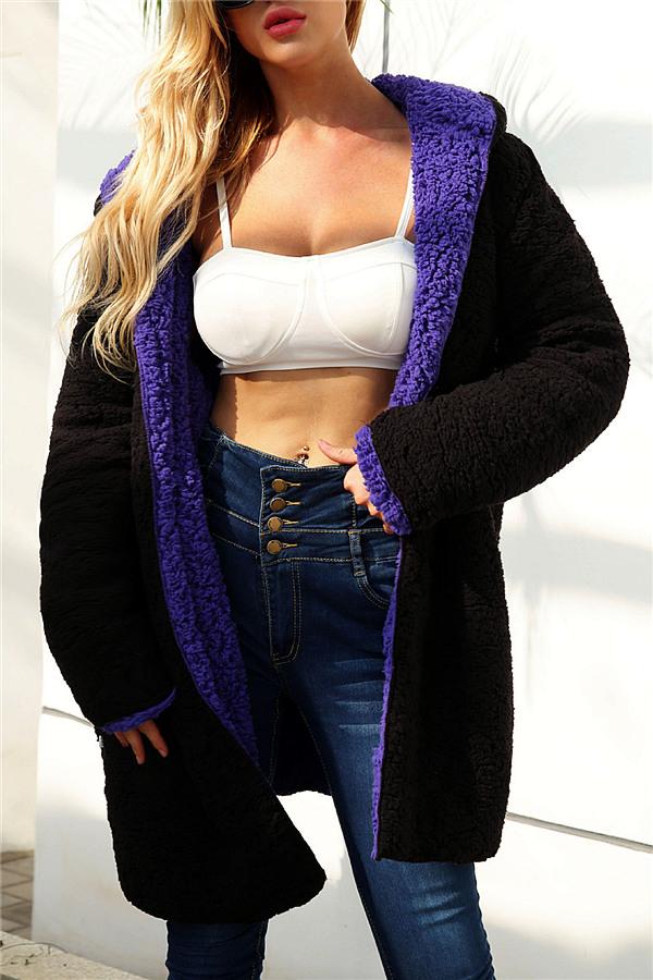 Reversible Thick Faux Lambswool Jacket in Purple and Black