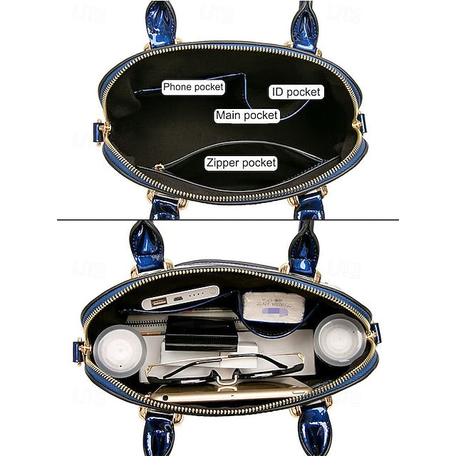 Tote Leather Bag Patent - Green Elegant Shiny