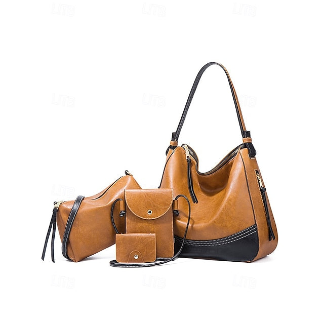 Faux Leather Shoulder 4-Piece Handbag Bag Set