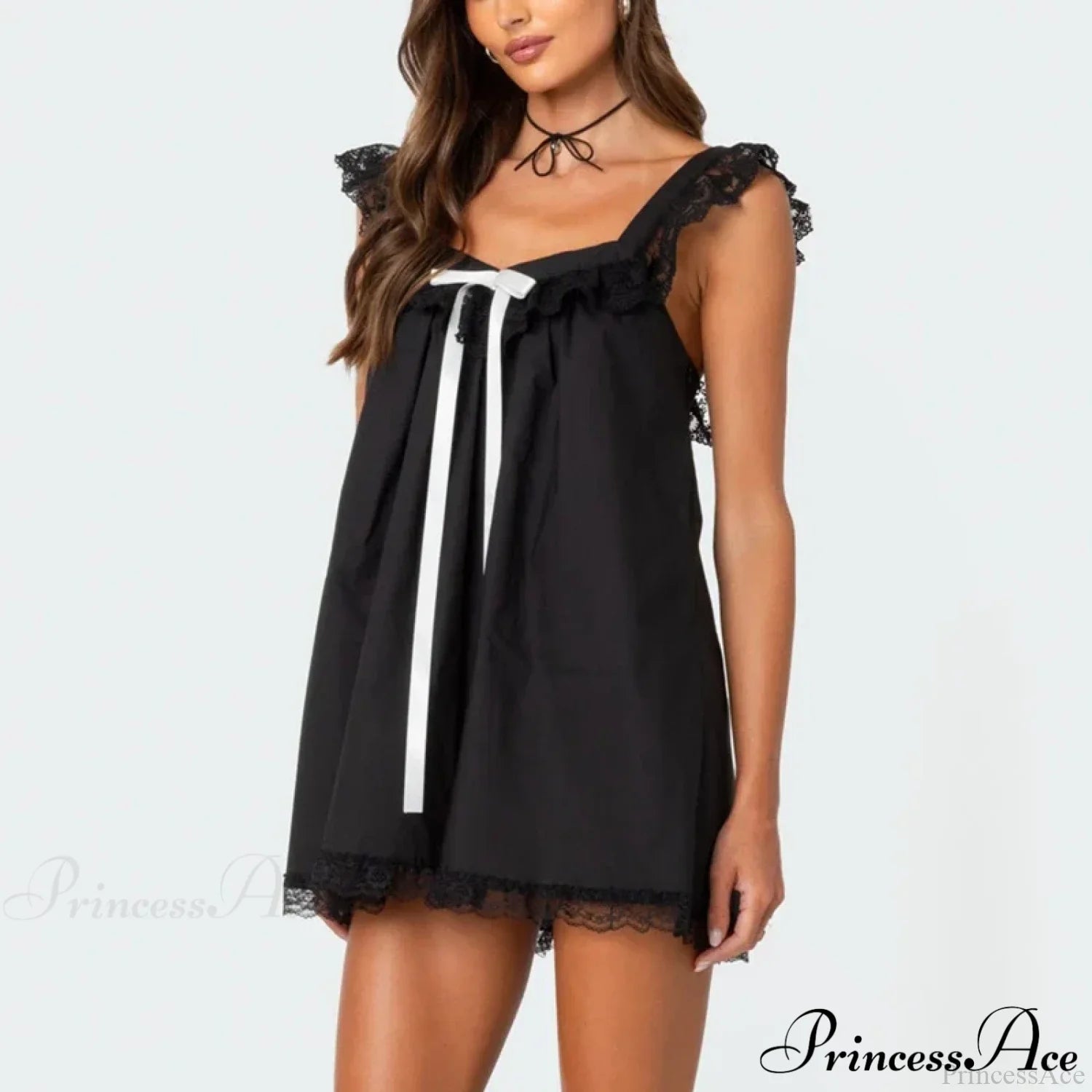 Ribbon Bow Babydoll Mini Dress