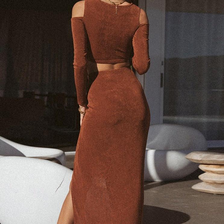 KittenAlarm - Rihanna Cold Shoulder Crop Top & Asymmetric Hem Skirt Set