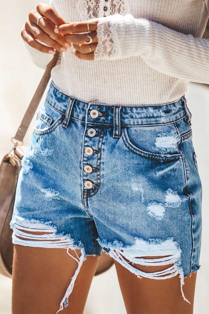 Ripped Hole Push Up Skinny Denim Shorts