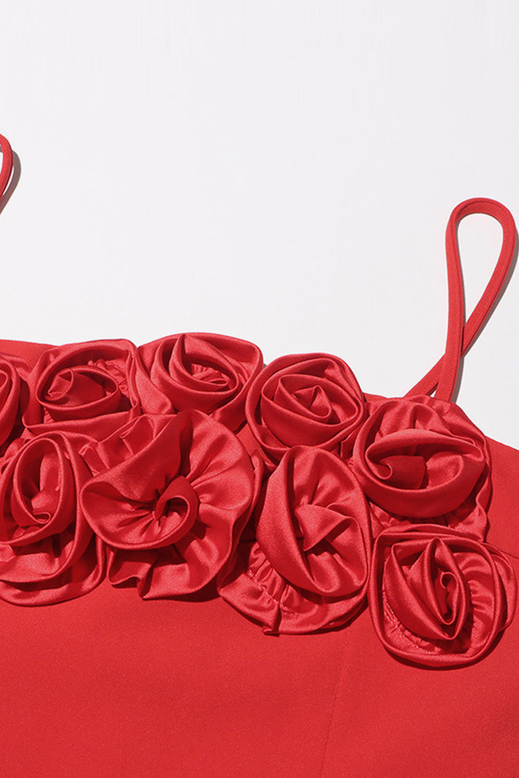 Romantic Rosette Square Neck Pocketed A Line Cami Party Mini Dress