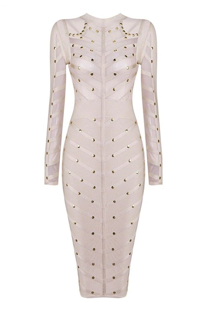 Rosa Long Sleeve Bodycon Dress - Cream - Fashionpara