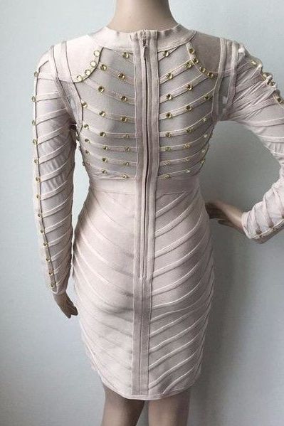 Rosa Long Sleeve Bodycon Dress - Cream - Fashionpara
