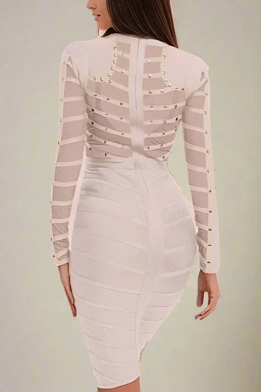 Rosa Long Sleeve Bodycon Dress - Cream - Fashionpara