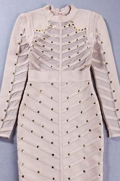 Rosa Long Sleeve Bodycon Dress - Cream - Fashionpara