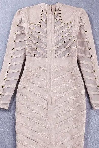 Rosa Long Sleeve Bodycon Dress - Cream - Fashionpara