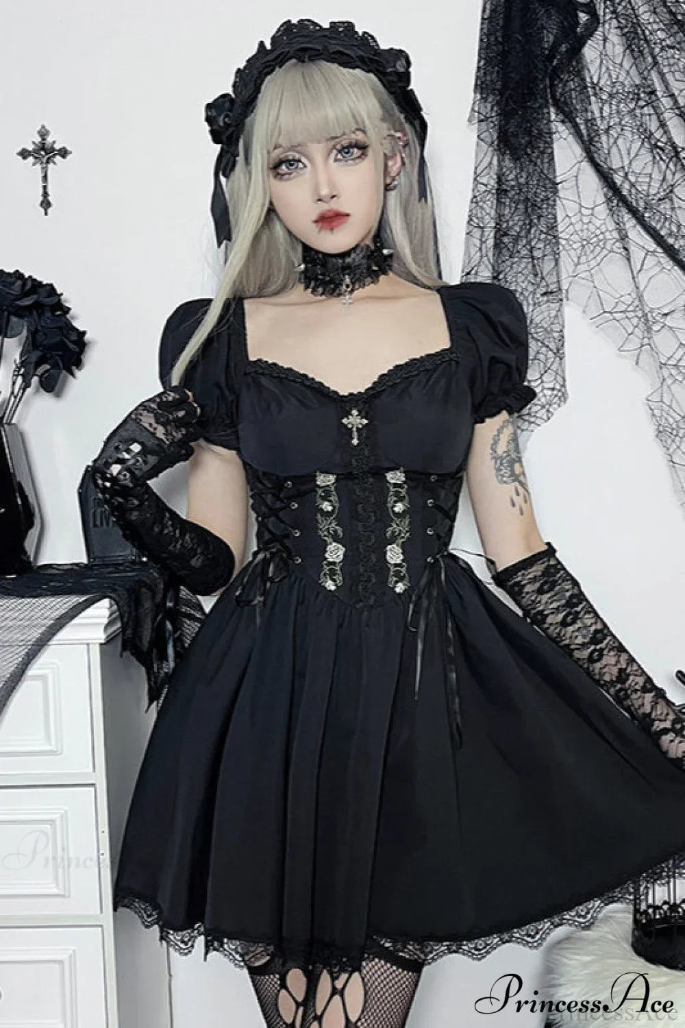 Rose Lace A-Line Gothic Dress