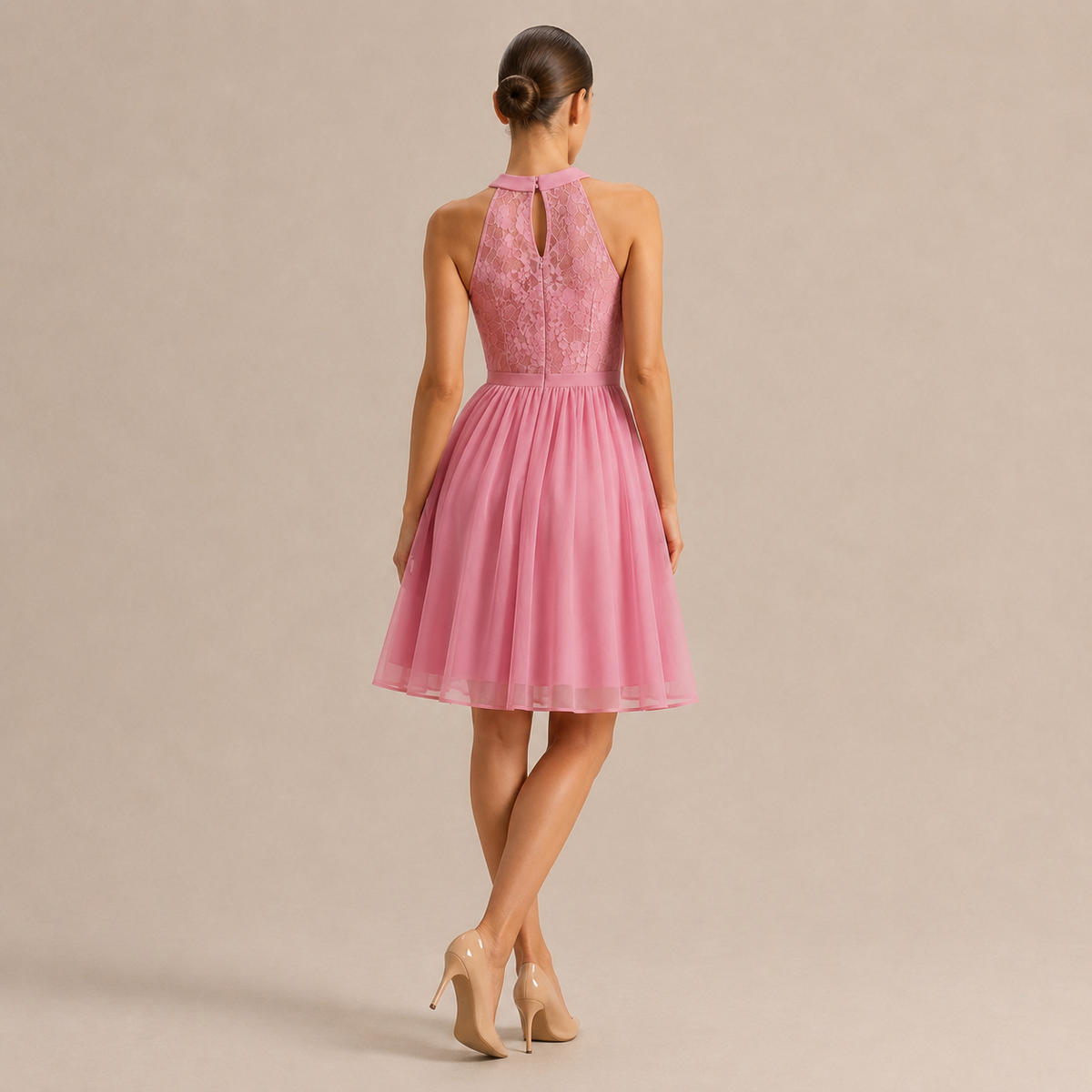 Lace Halter Neck Fit and Flare Midi Dress 9
