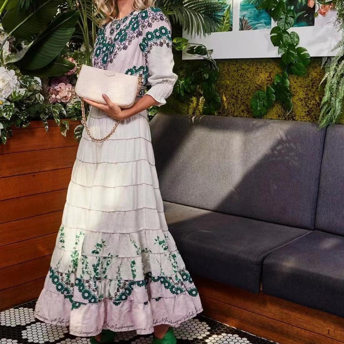 KittenAlarm - Roseanne 3/4 Sleeve Layered Hem Floral Print Maxi Dress
