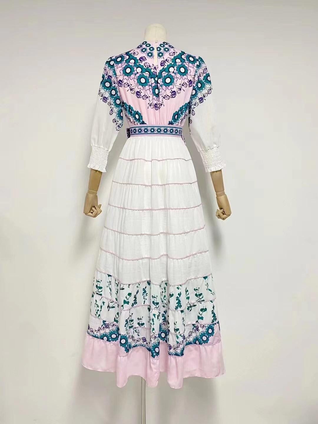 KittenAlarm - Roseanne 3/4 Sleeve Layered Hem Floral Print Maxi Dress