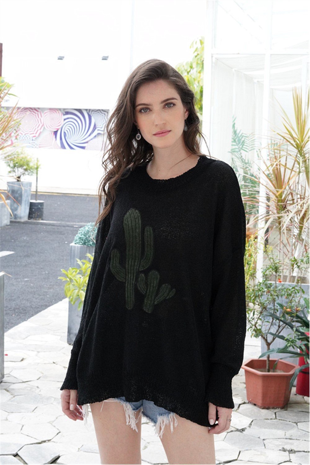 RadyRin Classic Black Round Neck Drop Shoulder Sweater