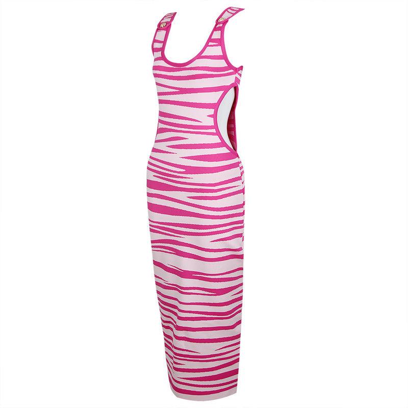Animal Print Square Neck Sleeveless Bodycon Maxi Dress