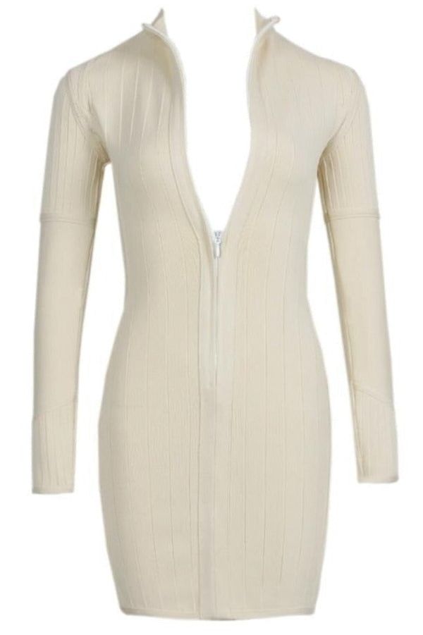 Roxie Long Sleeve Bodycon Mini Dress - Cream - Fashionpara