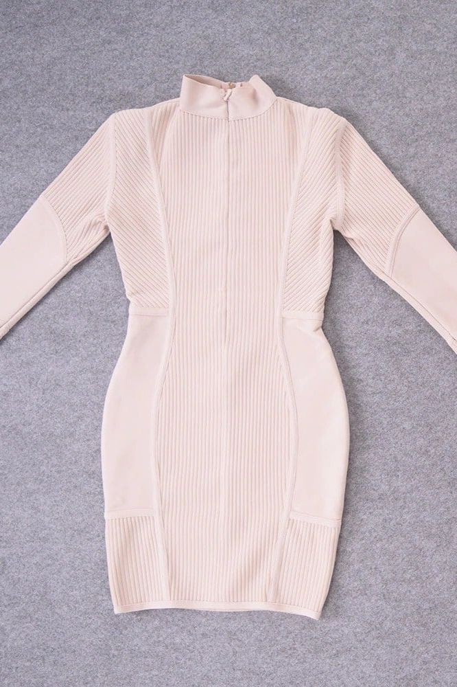 Roxie Long Sleeve Bodycon Mini Dress - Cream - Fashionpara