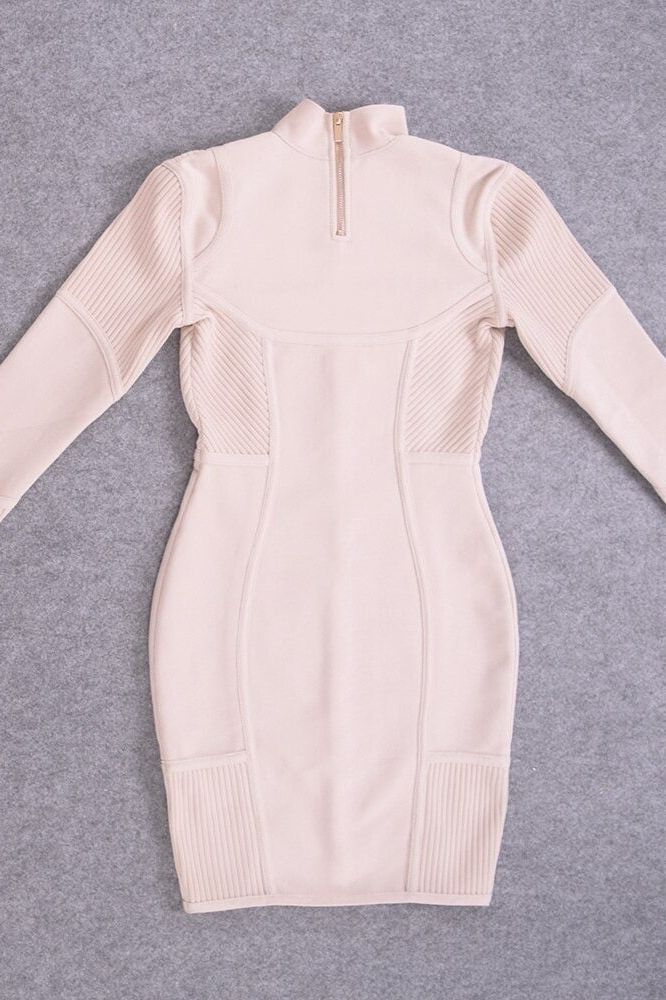 Roxie Long Sleeve Bodycon Mini Dress - Cream - Fashionpara