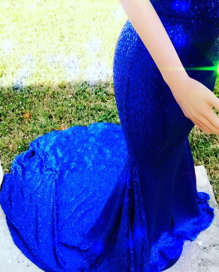 Royal Blue V-Neck Mermaid Prom Dress Sequins Sleeveless Evening Gown - Fashionpara