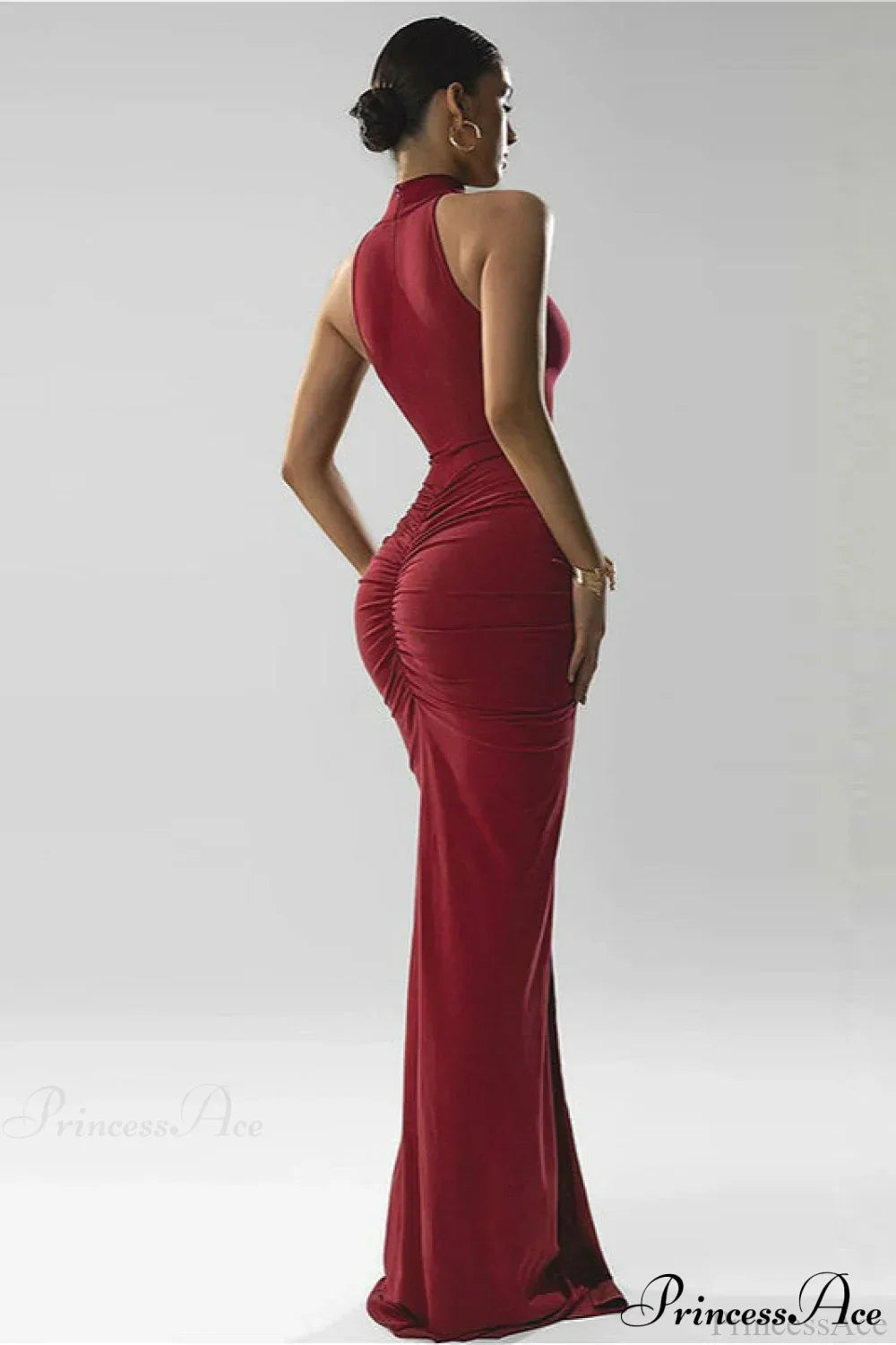Halter Neck Ruched High-Slit Maxi Gown 2