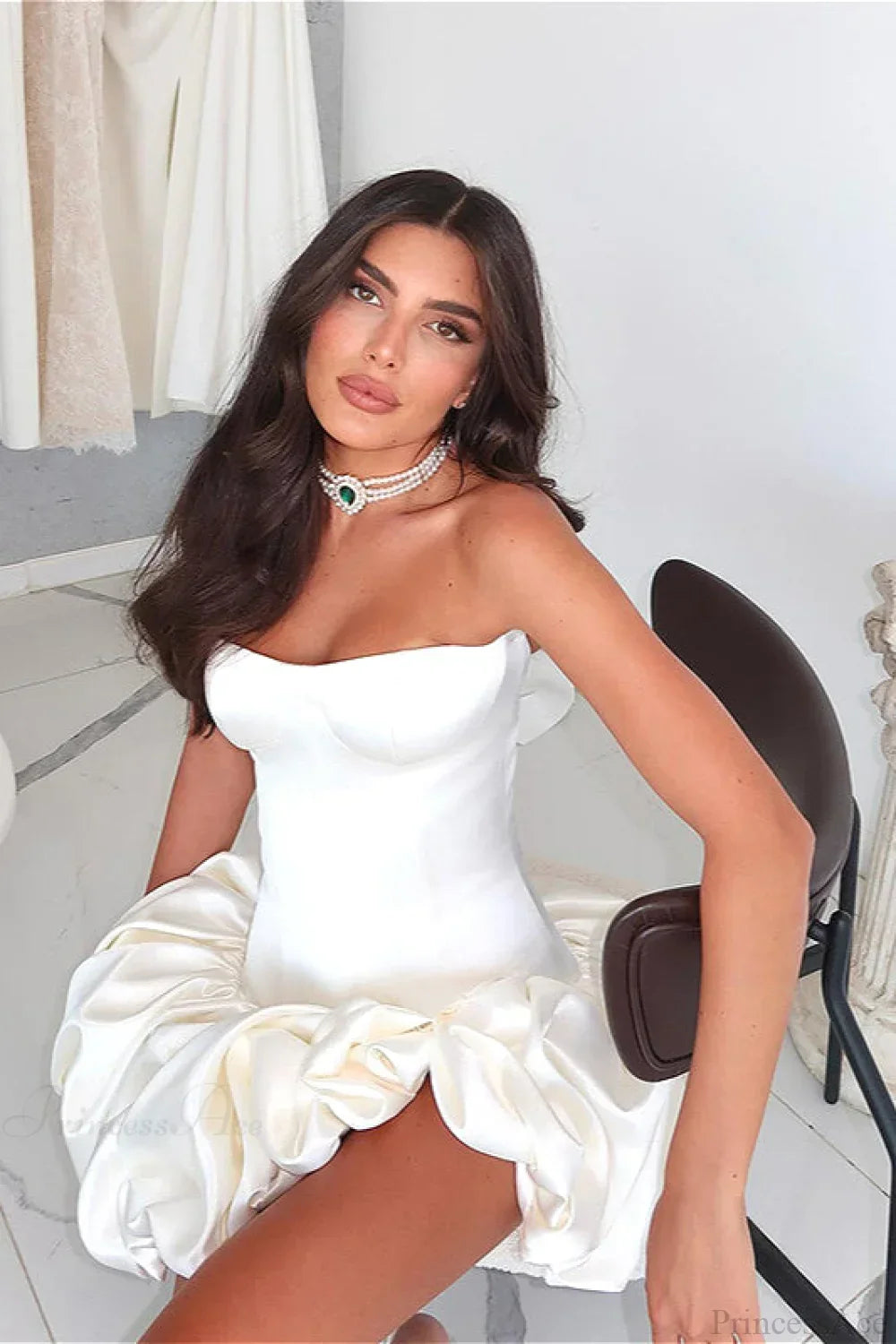 Satin Strapless Bubble Hem Fit & Flare Mini Dress 4
