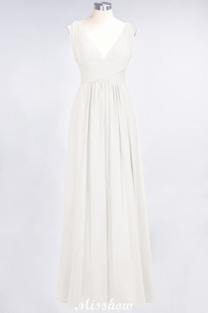 Ruffle Chiffon Sleeveless Evening Maxi Gown V-Neck Bridesmaid Dress