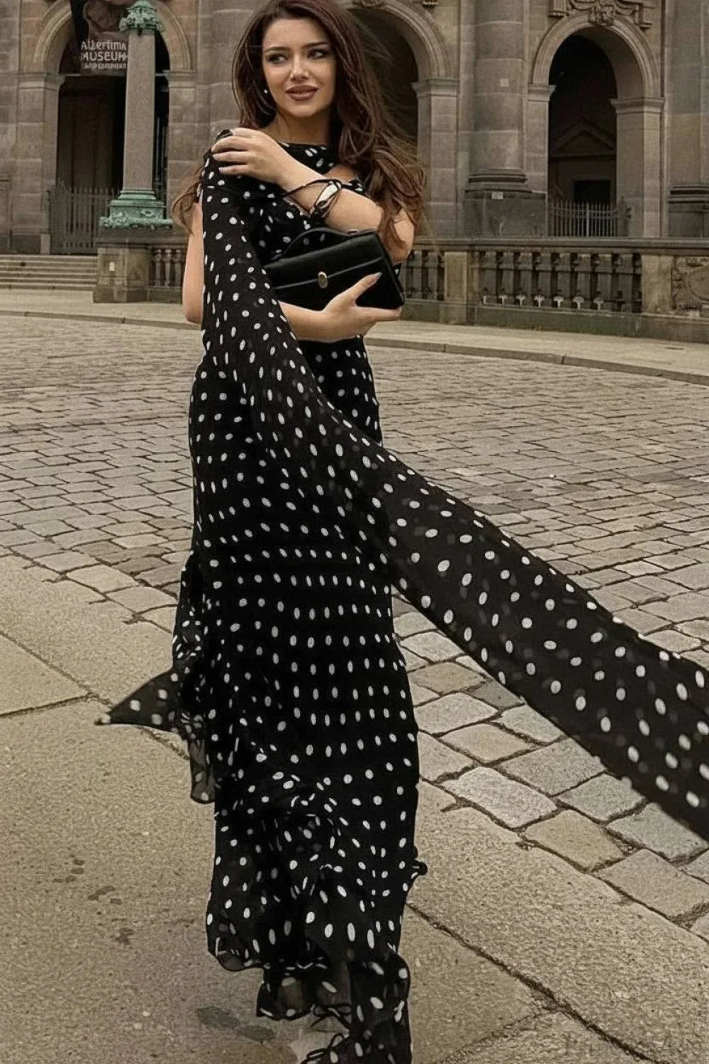 Polka Dot Scarf Neck Open Back Maxi Dress 5