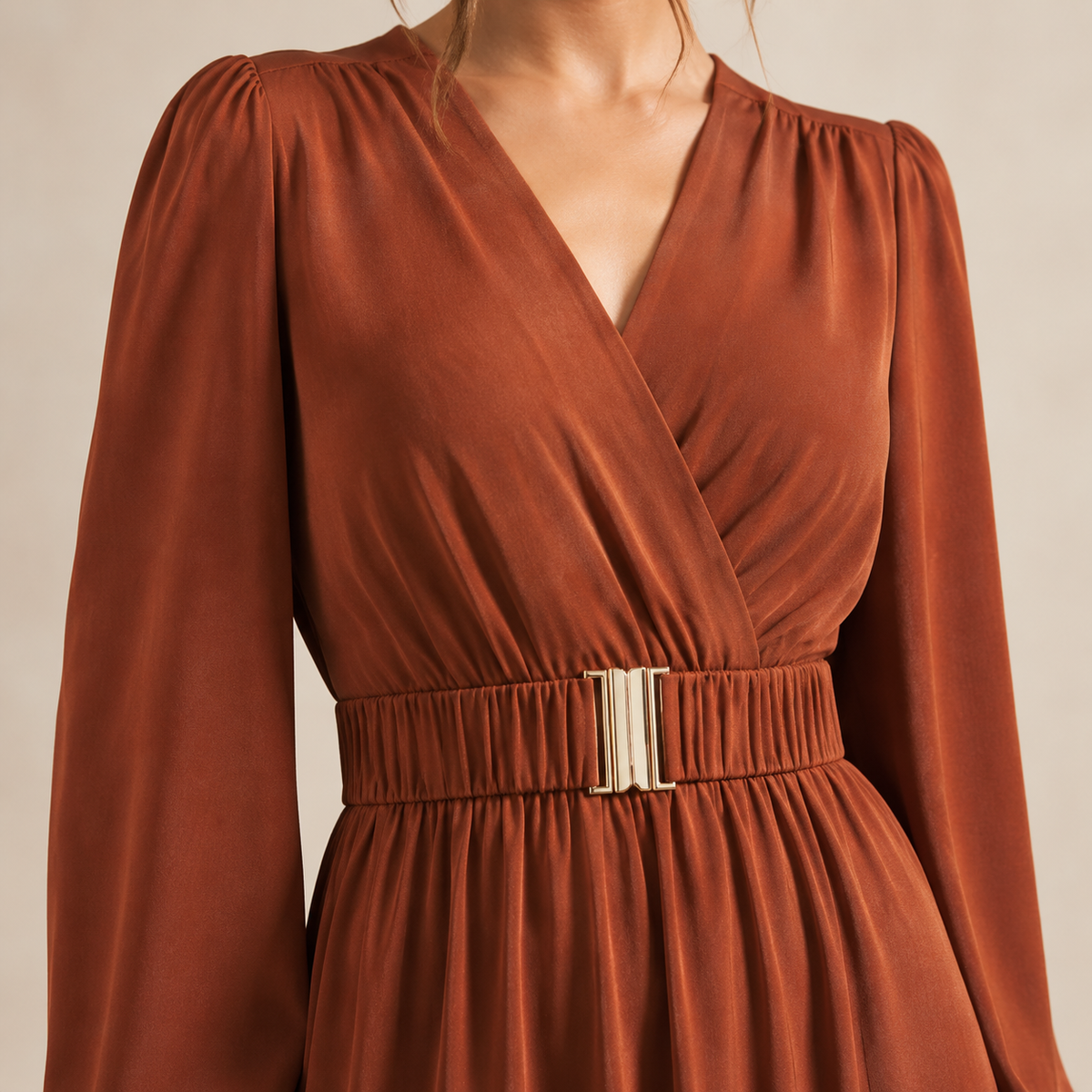 V-Neck Wrap Long Sleeve Belted High Split Maxi Dress 2