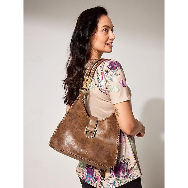 Hobo Bag with Chain Leather Strap Vintage Large