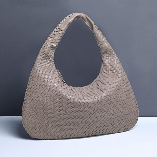 Chic Burgundy Hobo Woven Leather Bag Faux