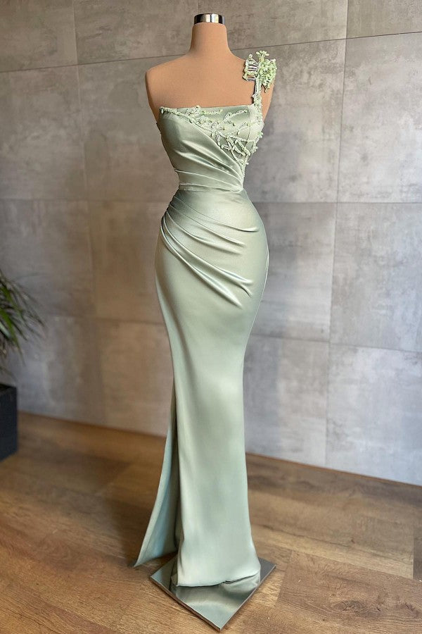Sage One Shoulder Prom Dress Mermaid With Beads - Fashionpara