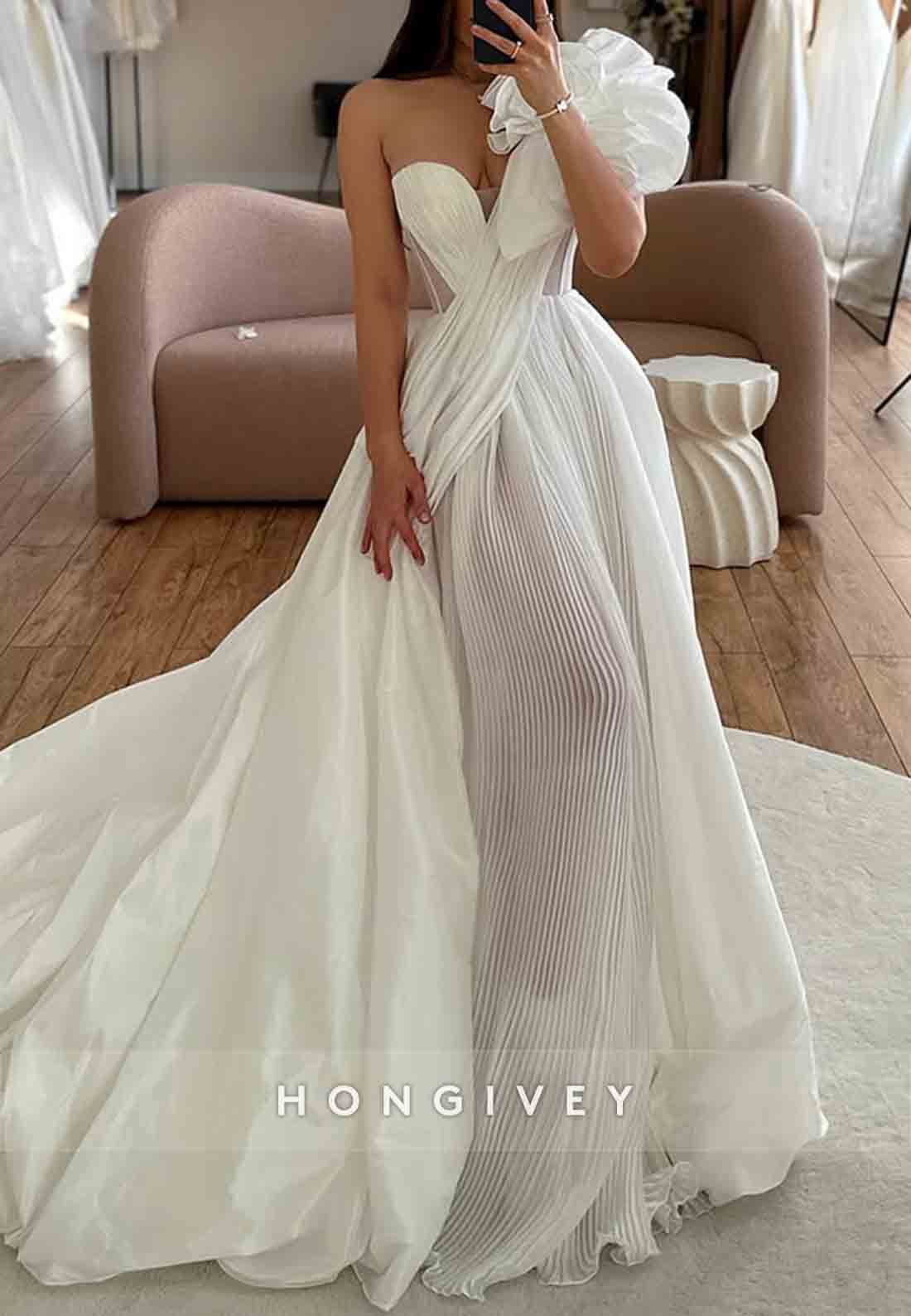 Shoulder Flower Princess One Shoulder Pleated Wedding Dresses