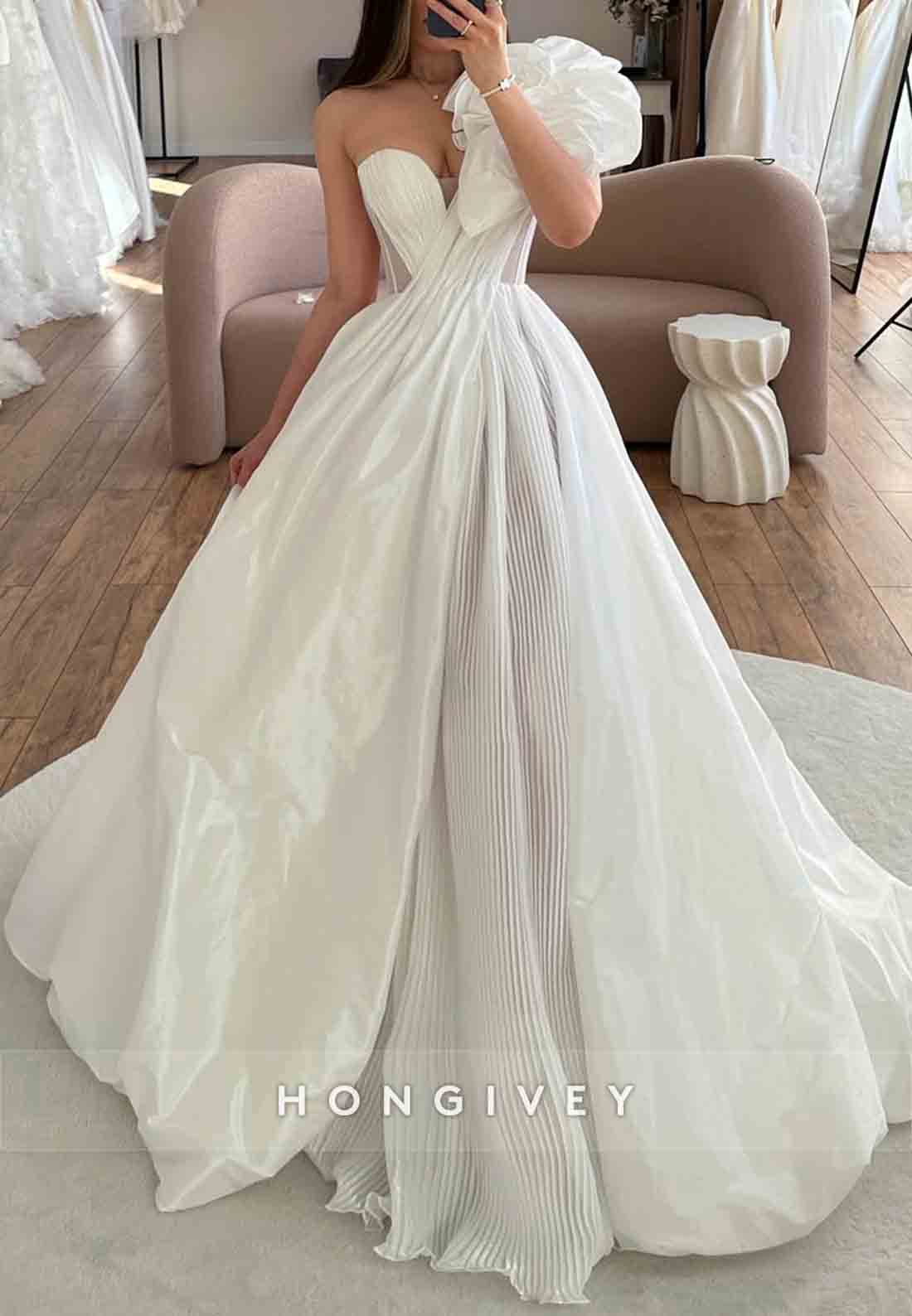 Shoulder Flower Princess One Shoulder Pleated Wedding Dresses