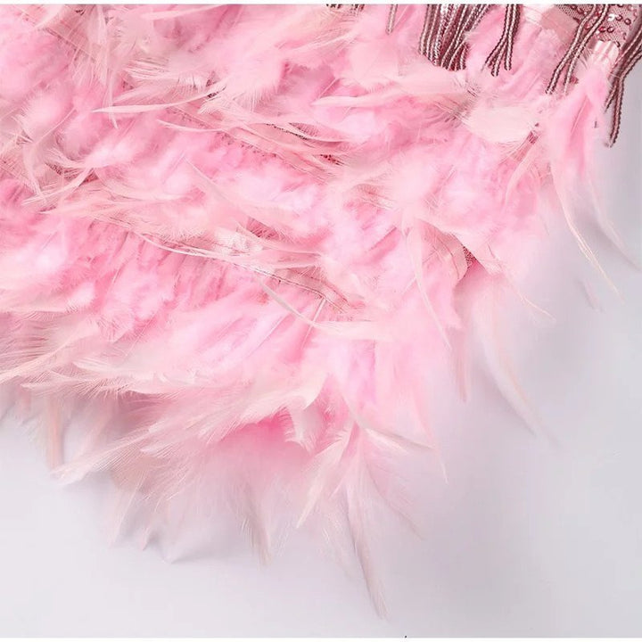 Fringe Feather Trim Spaghetti Strap Bodycon Mini Cocktail Dress - View 4