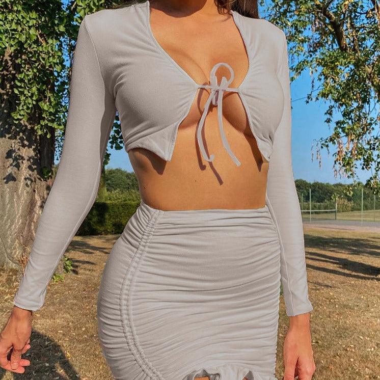 KittenAlarm - Sandra Crop Top & Ruffle Hem Mini Skirt Set