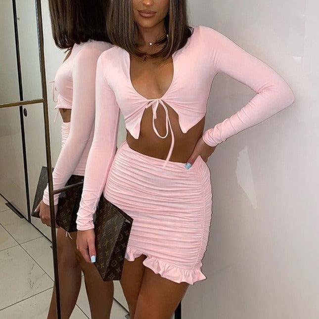 KittenAlarm - Sandra Crop Top & Ruffle Hem Mini Skirt Set