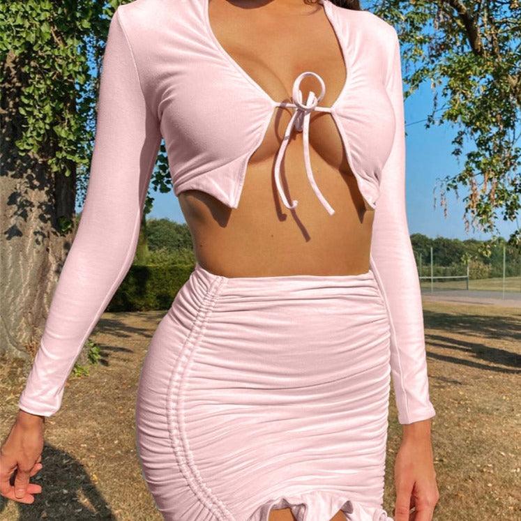 KittenAlarm - Sandra Crop Top & Ruffle Hem Mini Skirt Set