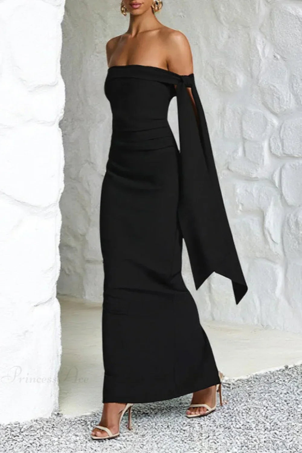 Off Shoulder Draped Sash Mermaid Gown